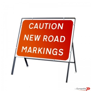 Caution New Road Markings - Metal Faced Sign With Frame & Clips