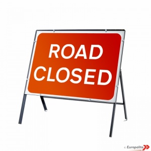 Road Closed - Metal Faced Road Sign With Frame & Clips