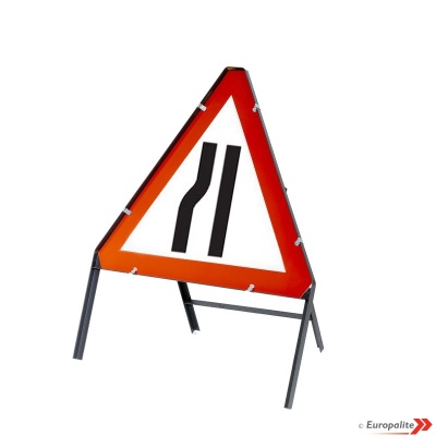 Road Narrows Left - Metal Road Sign Face With Frame & Clips